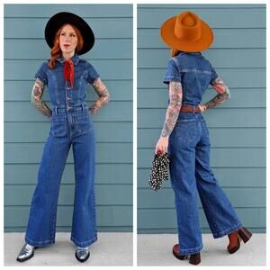 ROLLA’S Sailor Denim Flare Leg Jumpsuit Size L